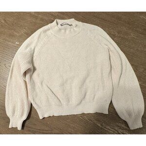 Desigual Women Small Cream Sweater Coastal Minimalist Preppy Wool Blend Textured